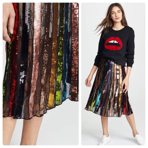 ALICE + OLIVIA Tianna Striped Sequin Midi Skirt - Picture 3 of 16